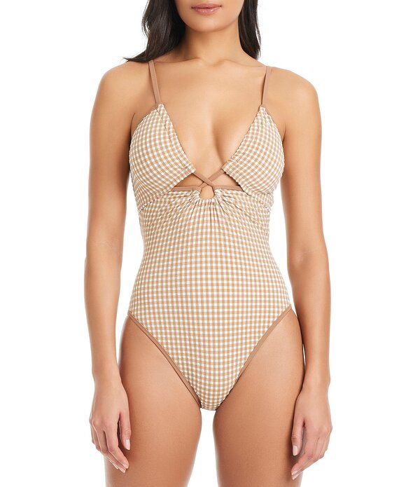 サンクチュアリー レディース トップス ワンピース Vネック Sanctuary Check Me Out Front Keyhole Plunge VNeck One Piece Swimsuitoasted Coconut チェック