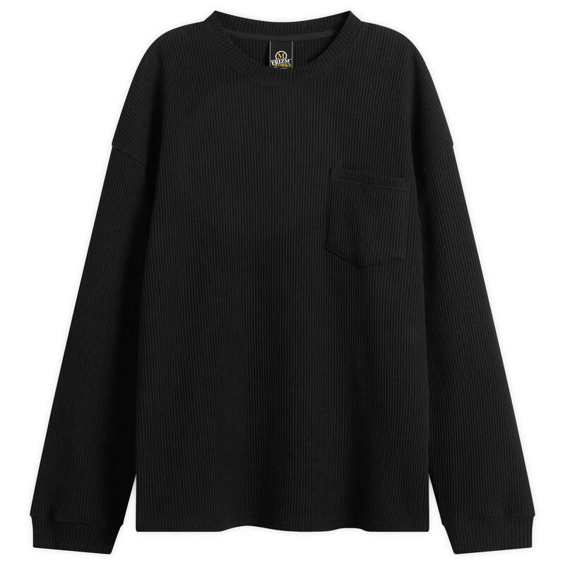 フリズムワークス メンズ トップス Tシャツ FrizmWORKS Oversized Waffle Pocket Long Sleeve TShirt Black ブラック