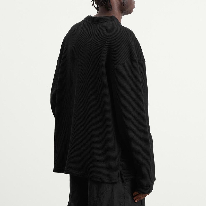 フリズムワークス メンズ トップス Tシャツ FrizmWORKS Oversized Waffle Pocket Long Sleeve TShirt Black ブラック