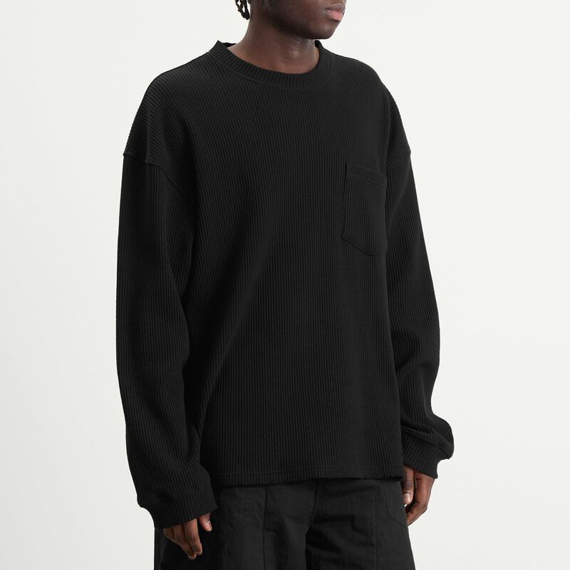 フリズムワークス メンズ トップス Tシャツ FrizmWORKS Oversized Waffle Pocket Long Sleeve TShirt Black ブラック