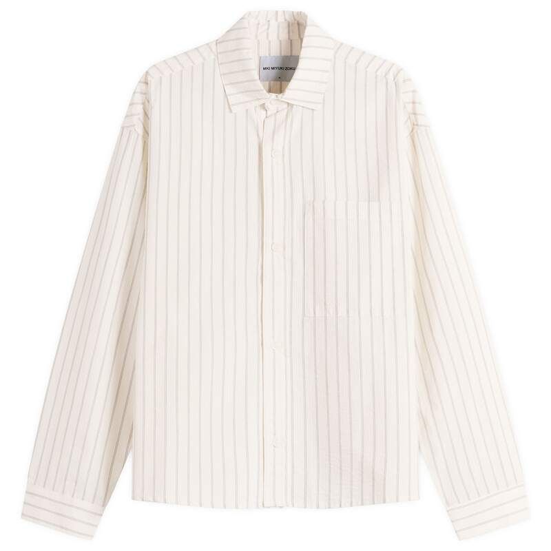 エムケーアイ メンズ トップス シャツ MKI Seersucker Stripe Box Dresshirt Off White オフホワイト