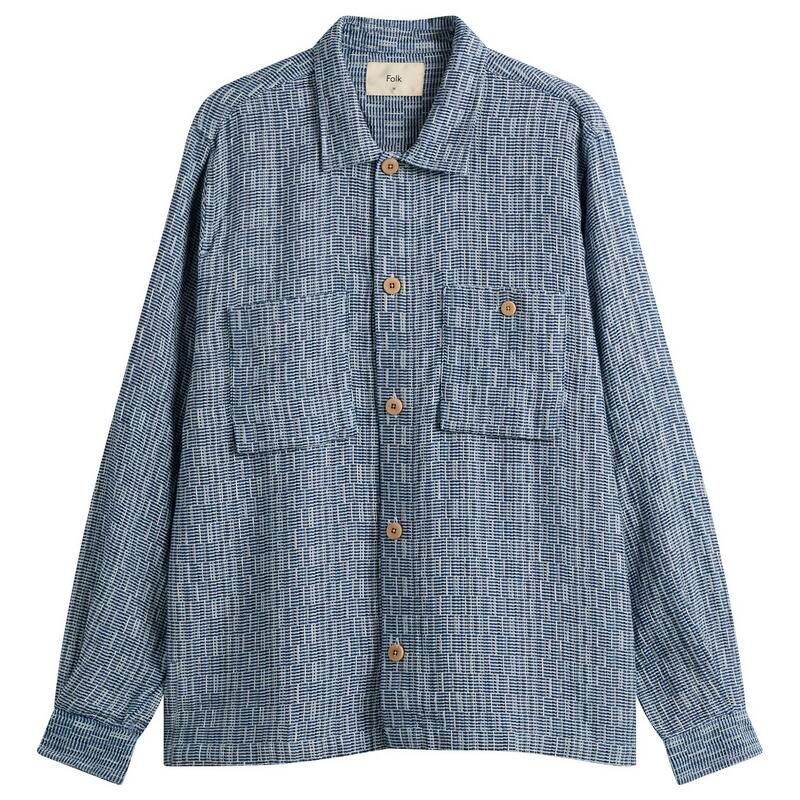 フォーク メンズ トップス シャツ Folk Patch Overshirt Blue Basketweave ブルー