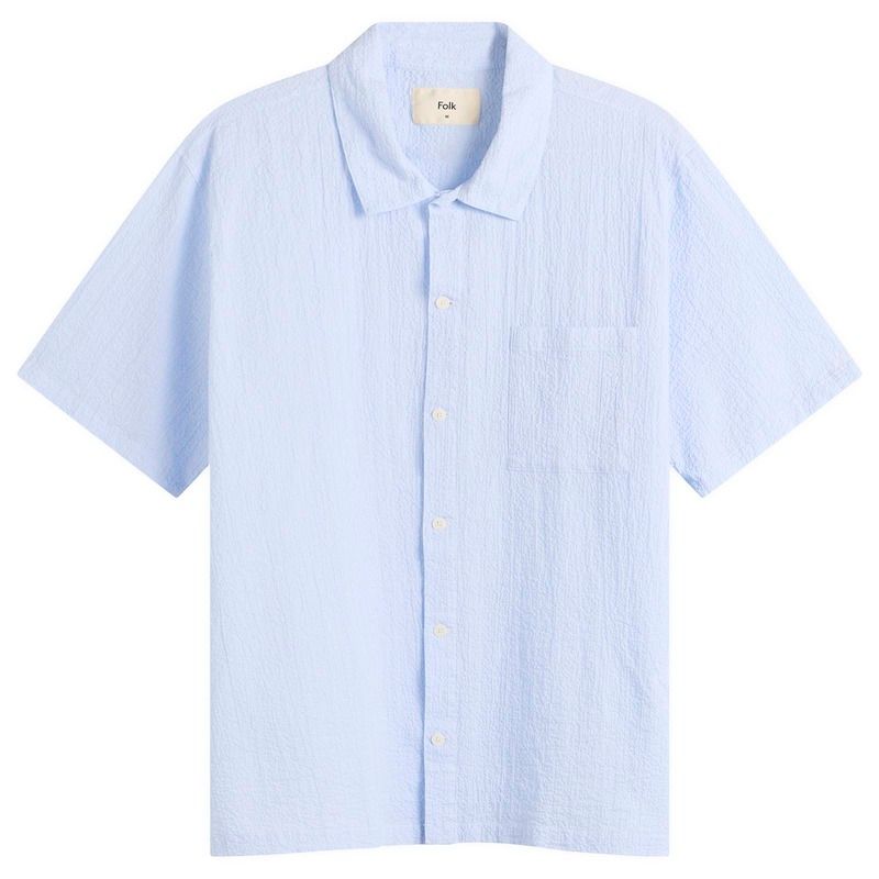 フォーク メンズ トップス シャツ Folk Gabe Short Sleeve Shirt Light Blue Textured ブルー