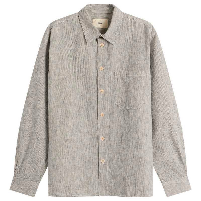 フォーク メンズ トップス シャツ Folk Easy Fit Shirt Black Linen Stripe ブラック