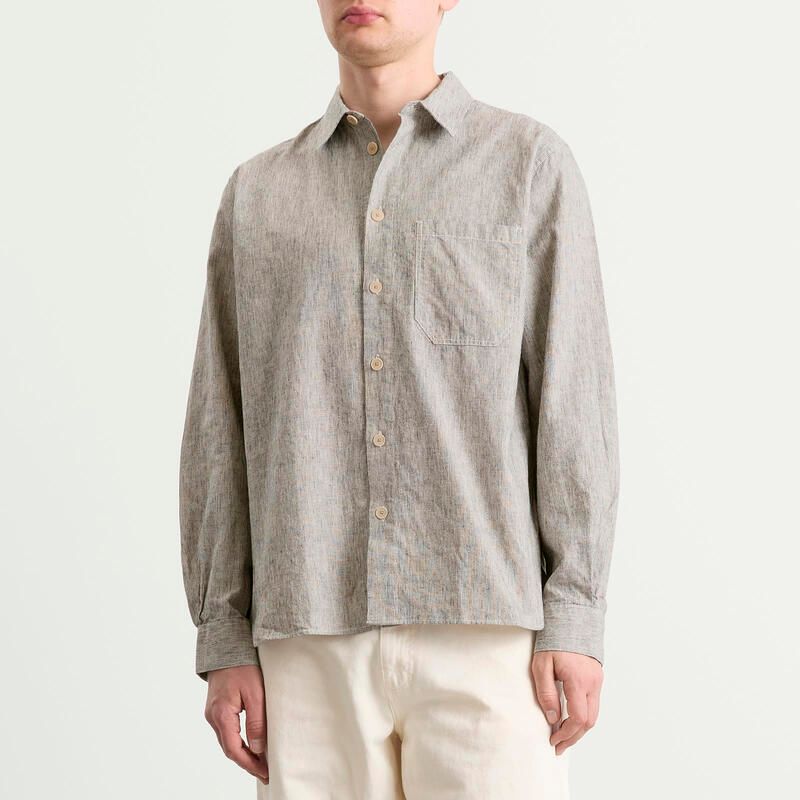 フォーク メンズ トップス シャツ Folk Easy Fit Shirt Black Linen Stripe ブラック