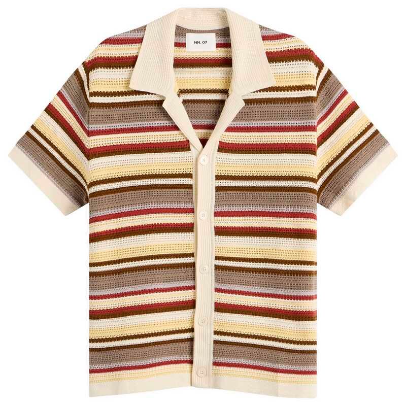 NN07 メンズ アウター カーディガン ポロシャツ NN07 Larstripe Polo Cardigan Ivory アイボリー