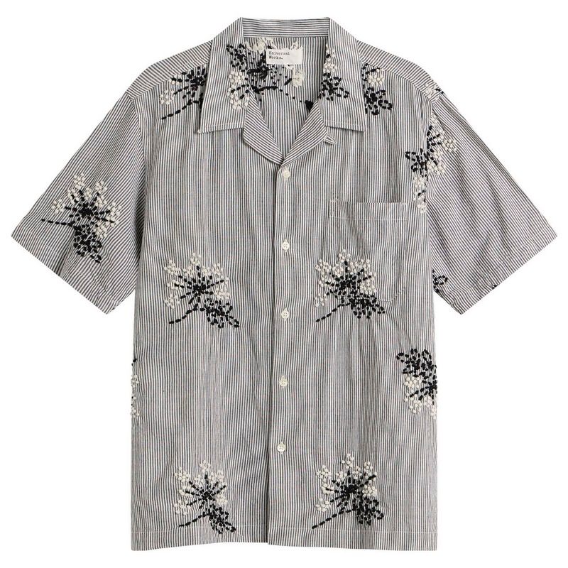 ユニバーサルワークス メンズ トップス シャツ 刺繍 Universal Works Hand Embroidered Stripe Road Shirt Grey グレー