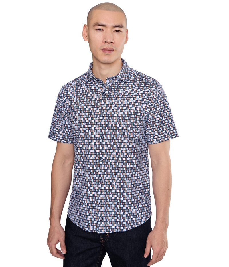 ジョンストンアンドマーフィー メンズ トップス シャツ プリント ニット Johnston Murphy XC Motion Short Sleeve Print Knit Shirt Navy Surfboard Print Shirt ネイビー