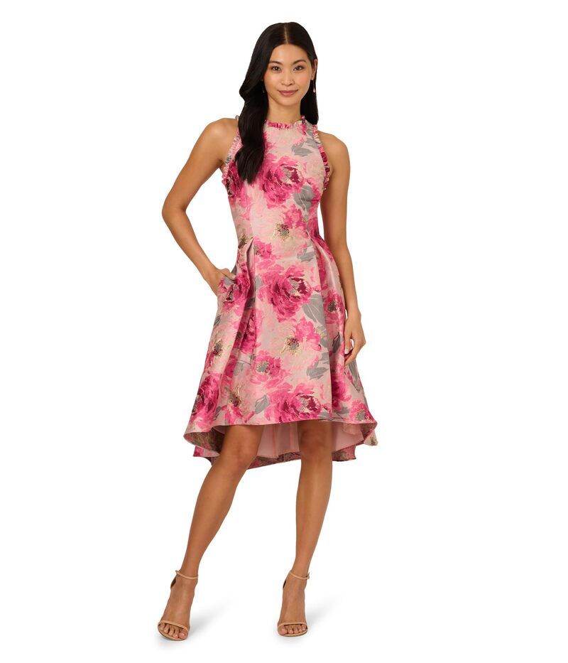 アドリアナ パペル レディース トップス ワンピース ミディ Adrianna Papell High Lo Jacquard Midi Dress Pink Multi ピンク
