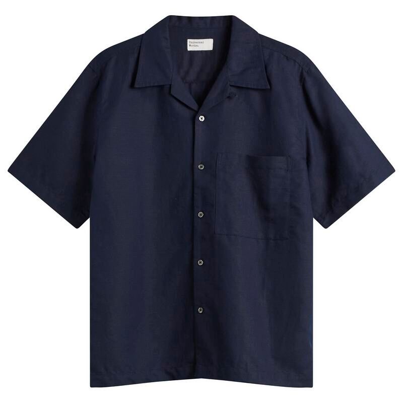 ユニバーサルワークス メンズ トップス シャツ コットン リネン Universal Works Linen Cotton Camp Shirt Navy ネイビー