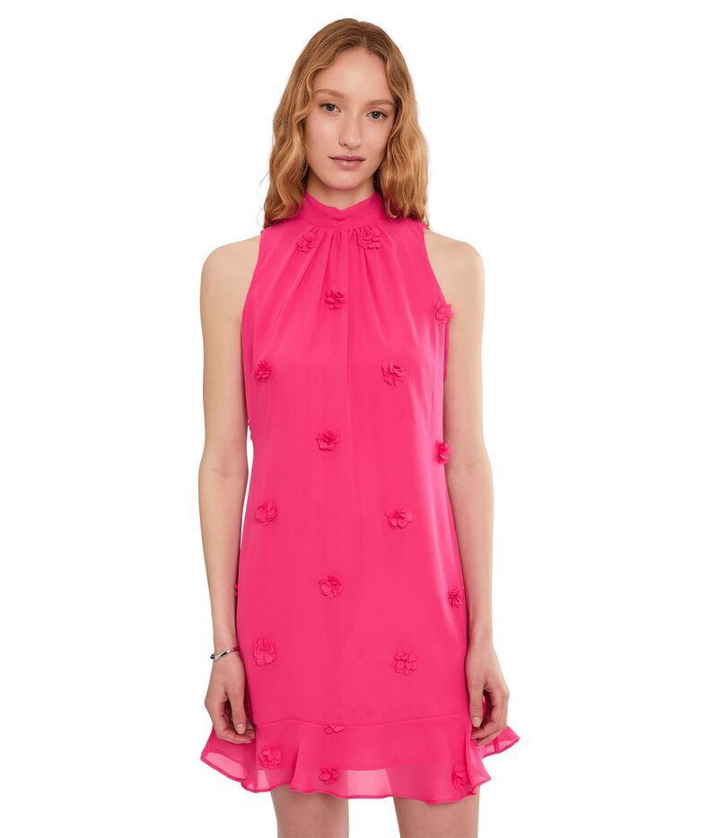 セセ レディース トップス ワンピース フラワー柄 ミニ フラワー CeCe 3D Floral Applique Tie Neck Mini Dress Raspberry Radiance