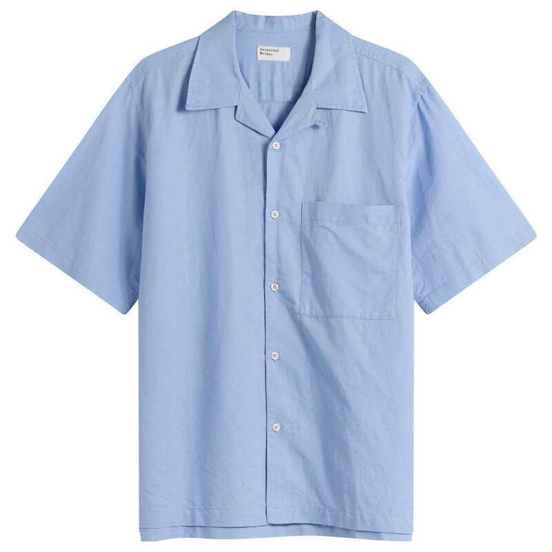 ユニバーサルワークス メンズ トップス シャツ コットン リネン Universal Works Linen Cotton Camp Shirt Pale Blue ブルー