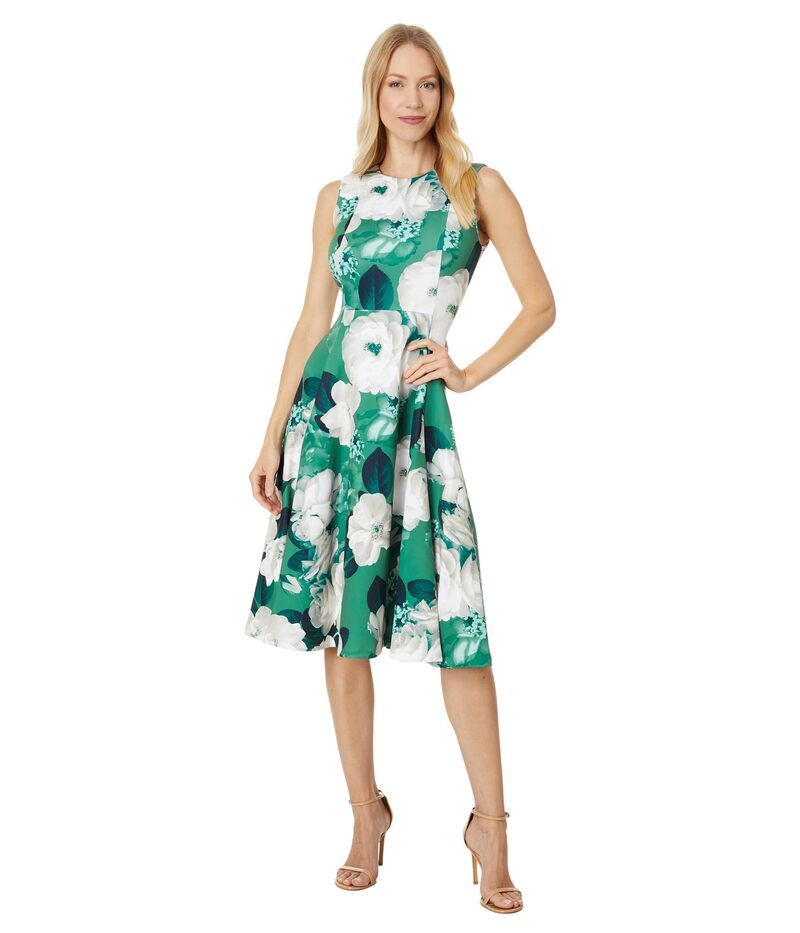 カルバンクライン レディース トップス ワンピース フラワー柄 スキューバ フラワー Calvin Klein Scuba Round Neck Floral Fit And Flare Sequoia Multi マルチカラー 21,520円