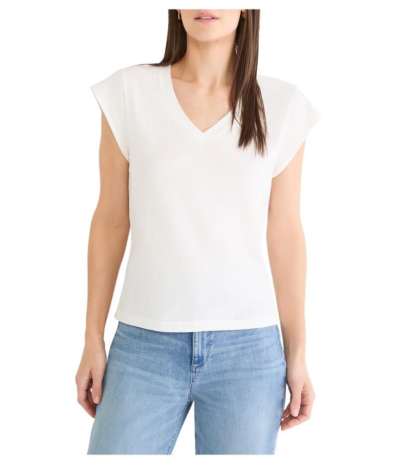 ニックプラスゾーイ レディース トップス シャツ Vネック コットン キャップ NICZOE Cap Sleeve Vneck Supima Cotton Tee Paper White ホワイト