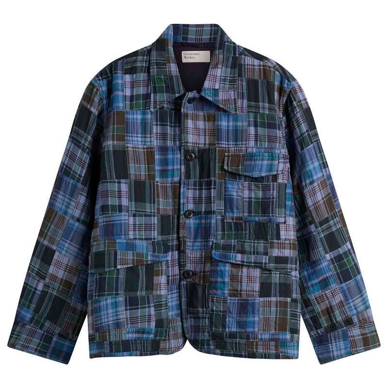 ユニバーサルワークス メンズ アウター ジャケット・ブルゾン パッチワーク Universal Works Madras Patchwork Duty Jacket Navy ネイビー