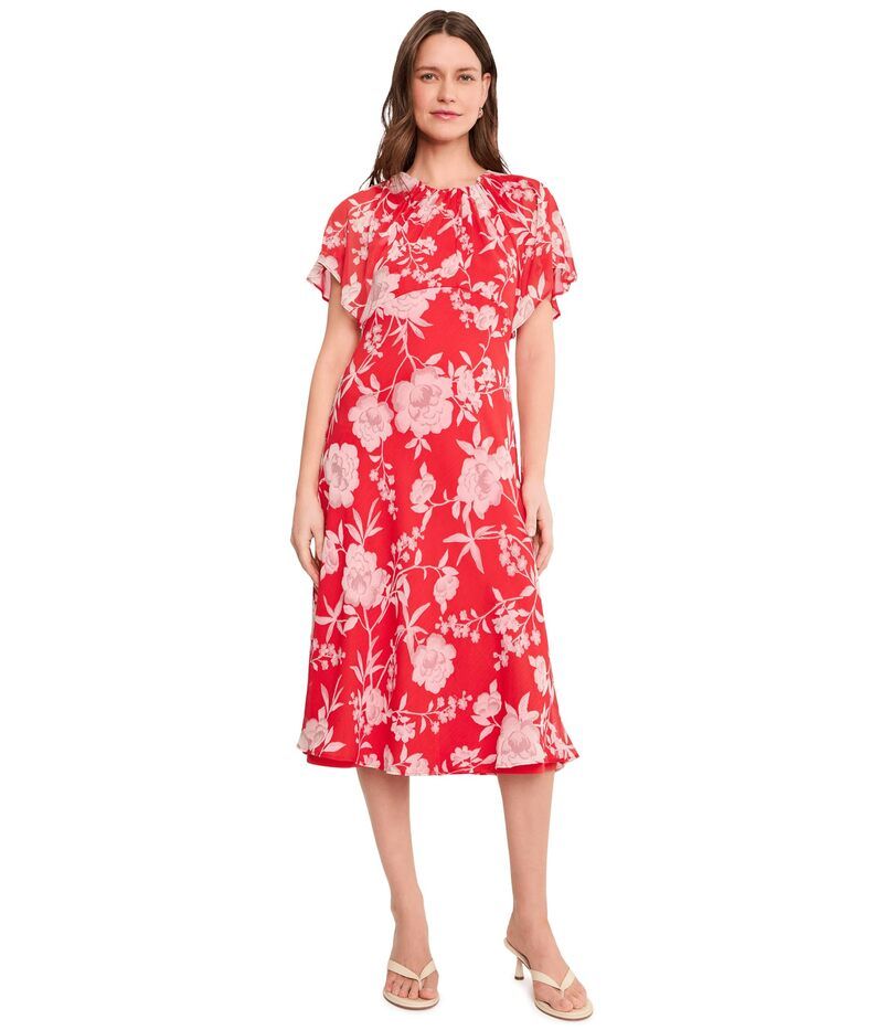 カルバンクライン レディース トップス ワンピース シフォン フラワー柄 ミディ フラワー Calvin Klein Floral Chiffon Flutter Sleeve Midi Ginger Multi マルチカラー