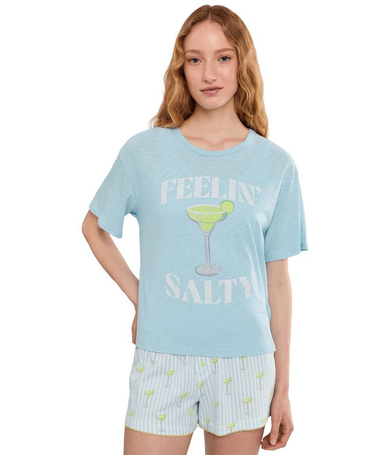 ピージェイサルベージ レディース トップス シャツ プリント PJ Salvage Playful Prints Tee Light Blue ブルー