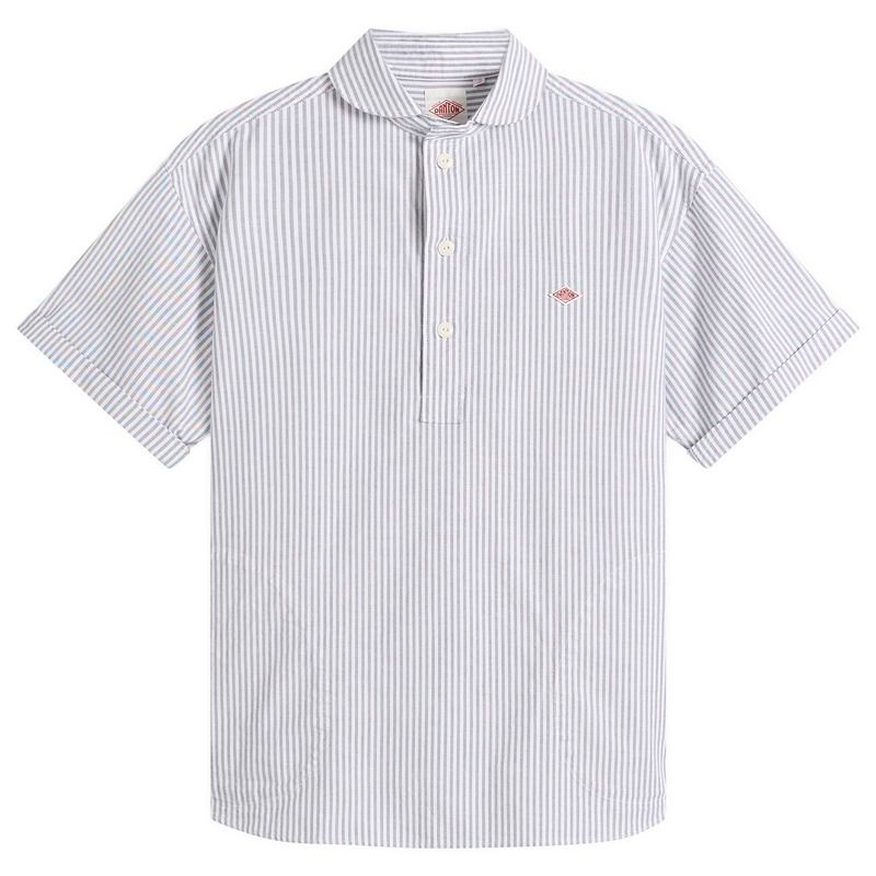 ダントン メンズ トップス シャツ Danton Round Collar Pull Over Shirt Navy White Stripe ホワイト 29,100円
