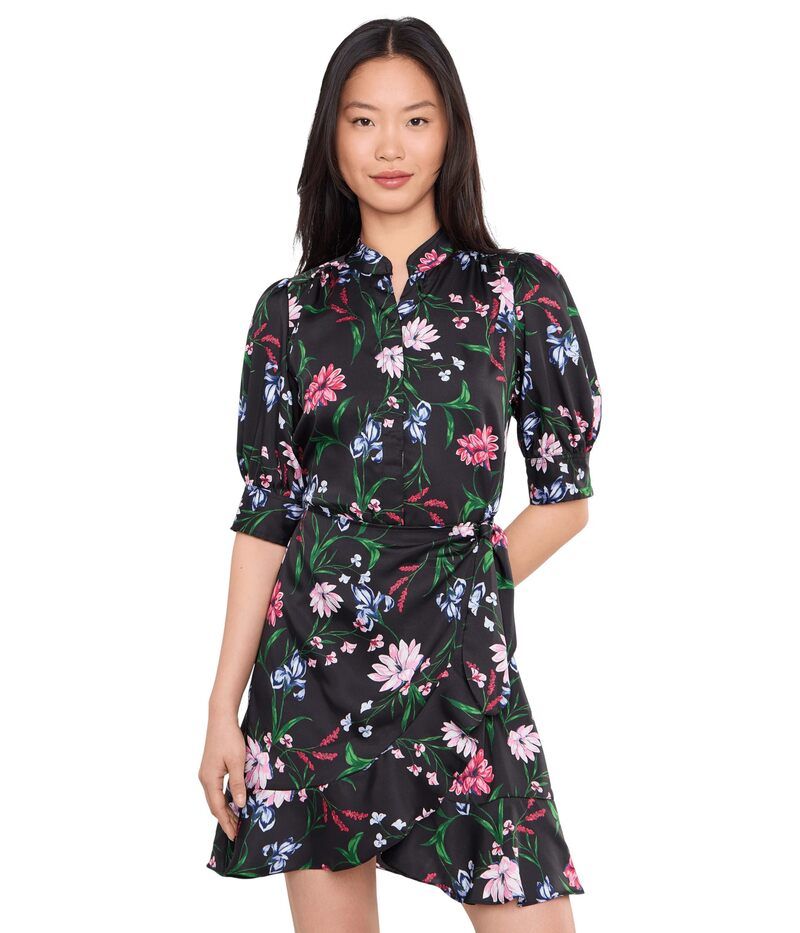 セセ レディース トップス ワンピース フリル CeCe Open Collar Short Sleeve Ruffle Wrap Dress Rich Black ブラック