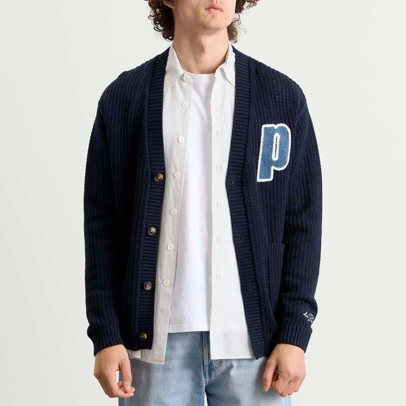 レ ドゥ メンズ アウター カーディガン レース ニット Les Deux Prince Lace Knitted Cardigan Dark Navy ネイビー