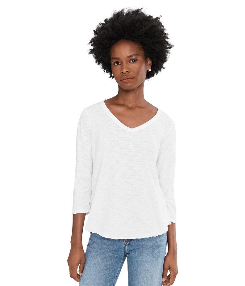 モッドドック レディース トップス シャツ Vネック Mododoc 34 Sleeve VNeck Tee with Curved Hem White 5 ホワイト