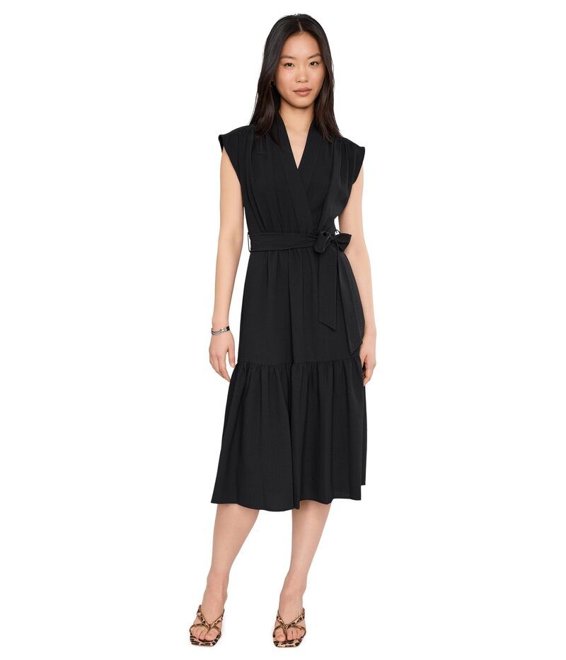 カルバンクライン レディース トップス ワンピース ミディ キャップ Calvin Klein Cap Sleeve Gauze Self Tie Midi Dress Black ブラック