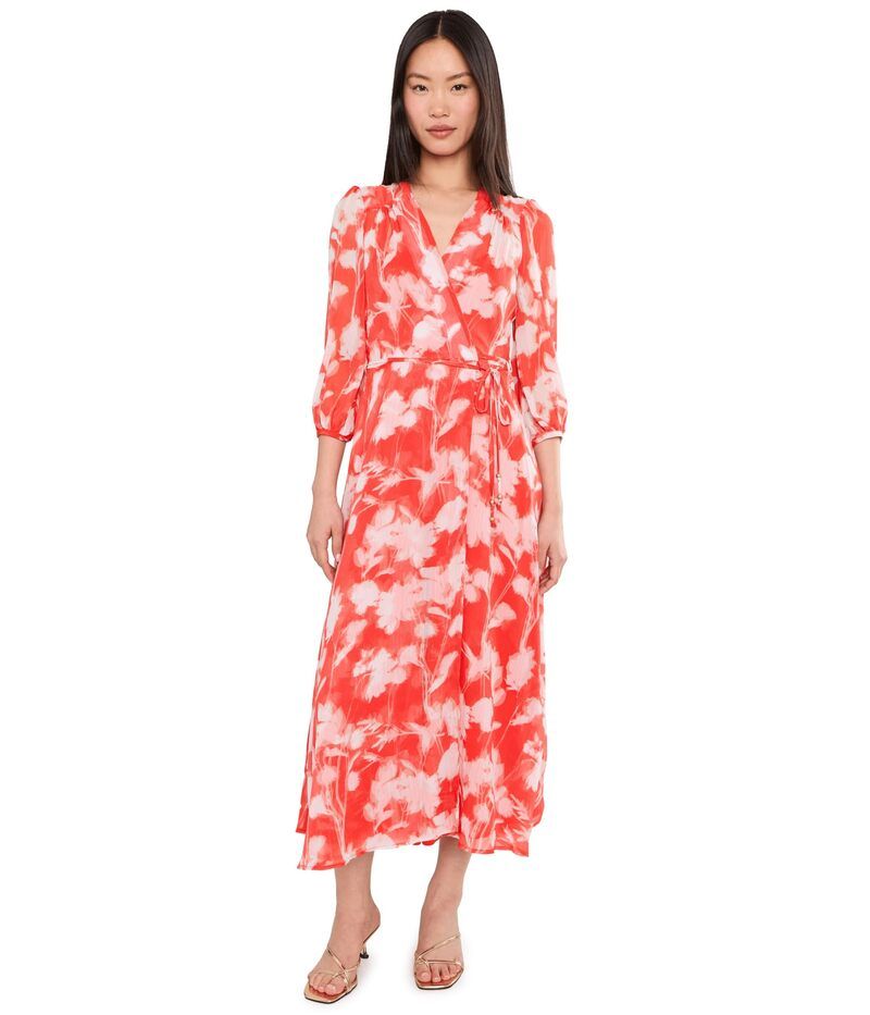 カルバンクライン レディース トップス ワンピース シフォン フラワー柄 ミディ フラワー Calvin Klein Long Sleeve Floral Chiffon Self Tie Midi Ginger Multi マルチカラー