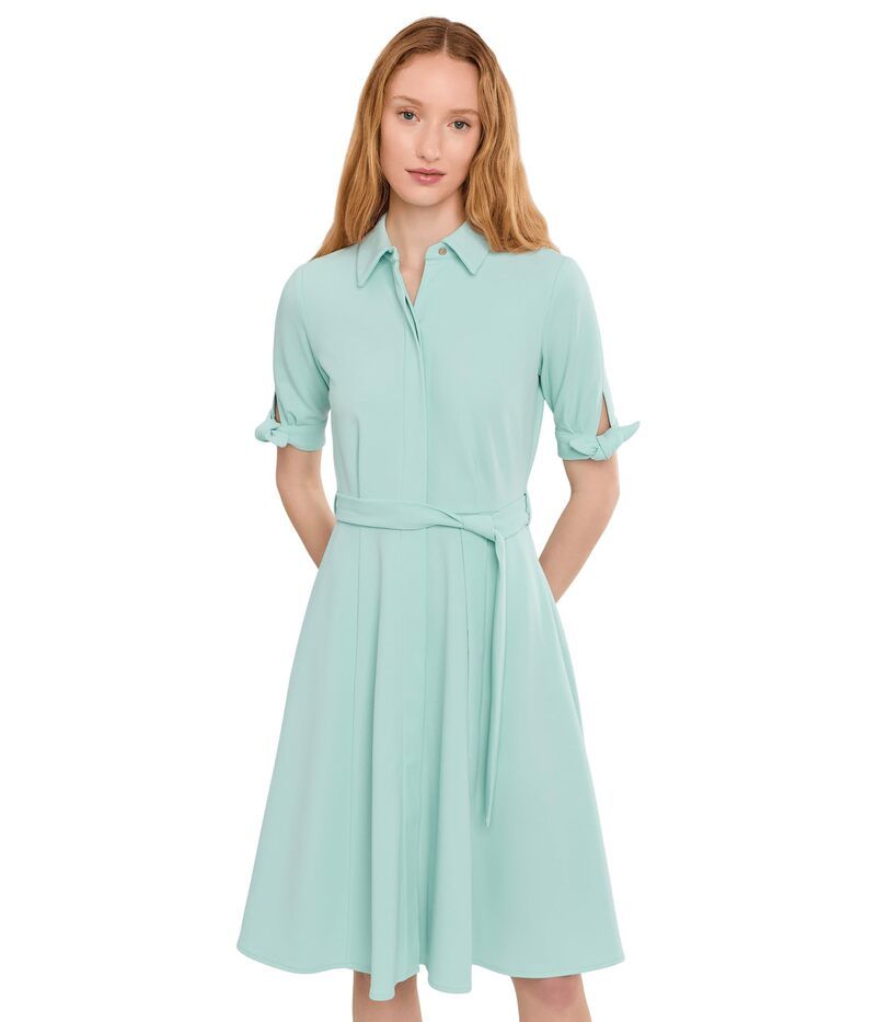 カルバンクライン レディース トップス ワンピース クレープ シャツ スキューバ Calvin Klein Scuba Crepe Short Sleeve Self Tie Shirt Dresseaspray