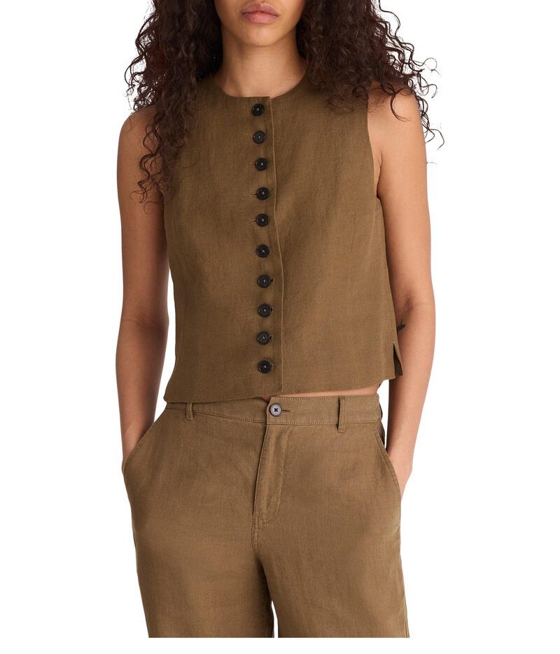 メイドウェル レディース アウター コート リネン Madewell ButtonFront Shell Top in 100 Linen Safari Khaki カーキ