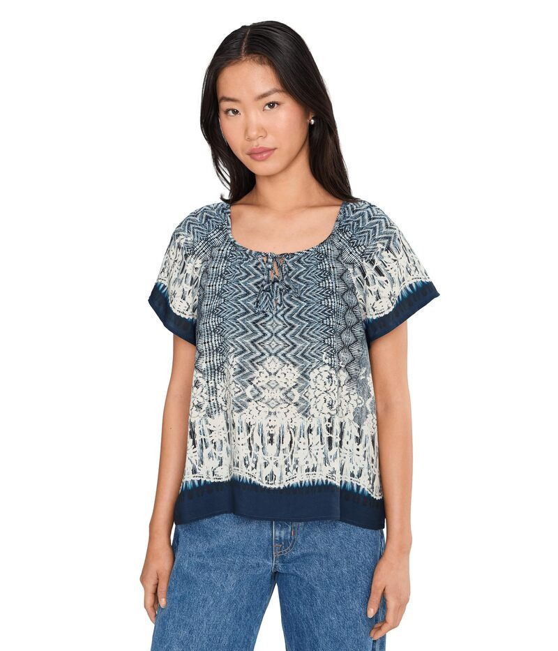 リヴァプール ロサンゼルス レディース トップス シャツ タイディテール Liverpoolos Angeleshort Sleeve Woven Top With Frontie Detail Nomad Ikat Print 17,140円