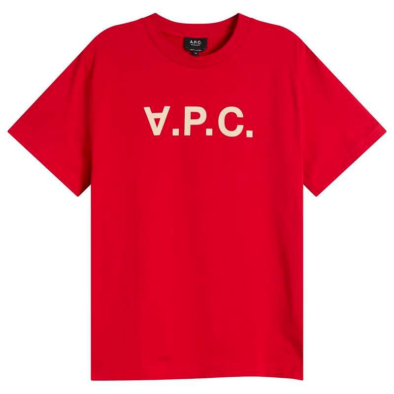 アーペーセー メンズ トップス Tシャツ ロゴ APC VPC Logo TShirt Red Ecru エクリュ