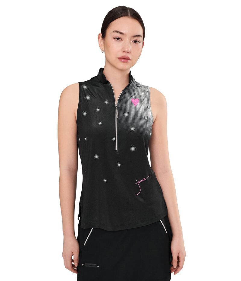 ジャイミーサドック レディース トップス シャツ ノースリーブ Jamie Sadock Happy Heart Sleeveless Zip Front with Scatteredots Black ブラック