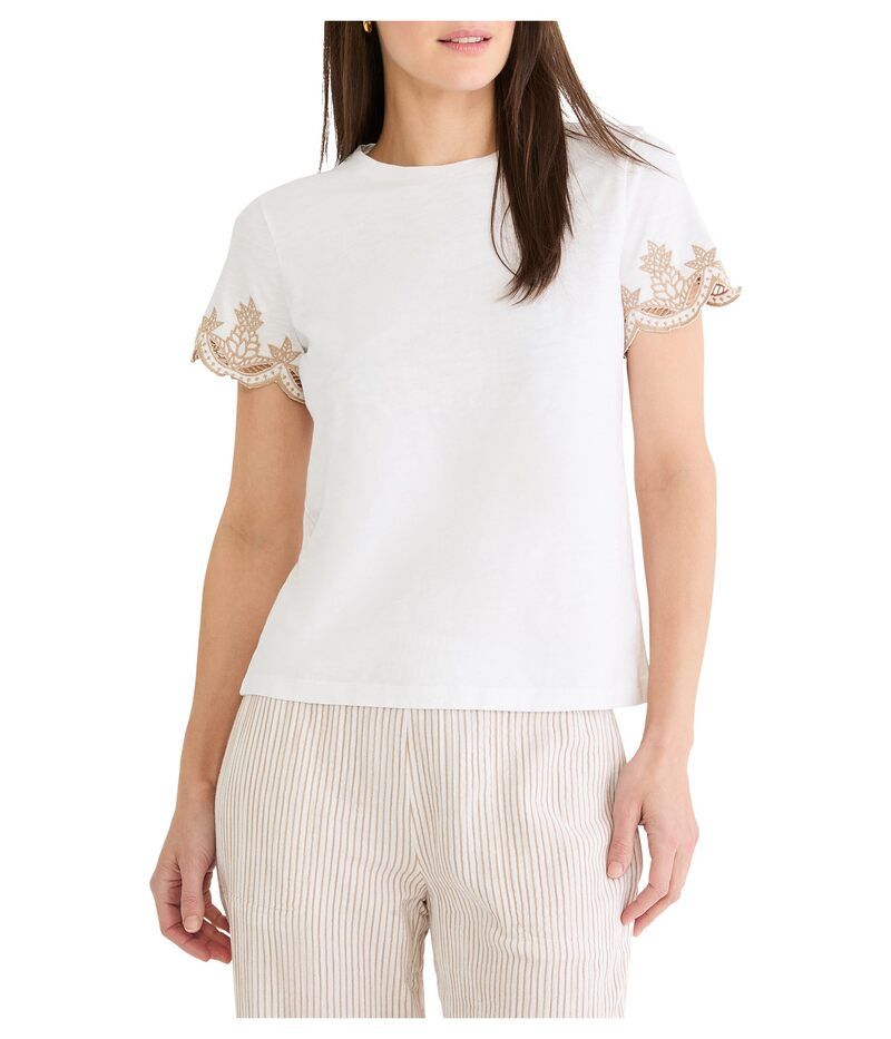 ニックプラスゾーイ レディース トップス シャツ コットン NICZOE Deco Sleeve Cotton Slub Tee Paper White ホワイト