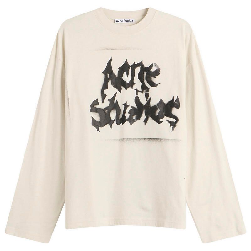 アクネ ストゥディオズ メンズ トップス Tシャツ ロゴ Acne Studios Exford Long Sleeve Goth Logo TShirt Dusty White ホワイト