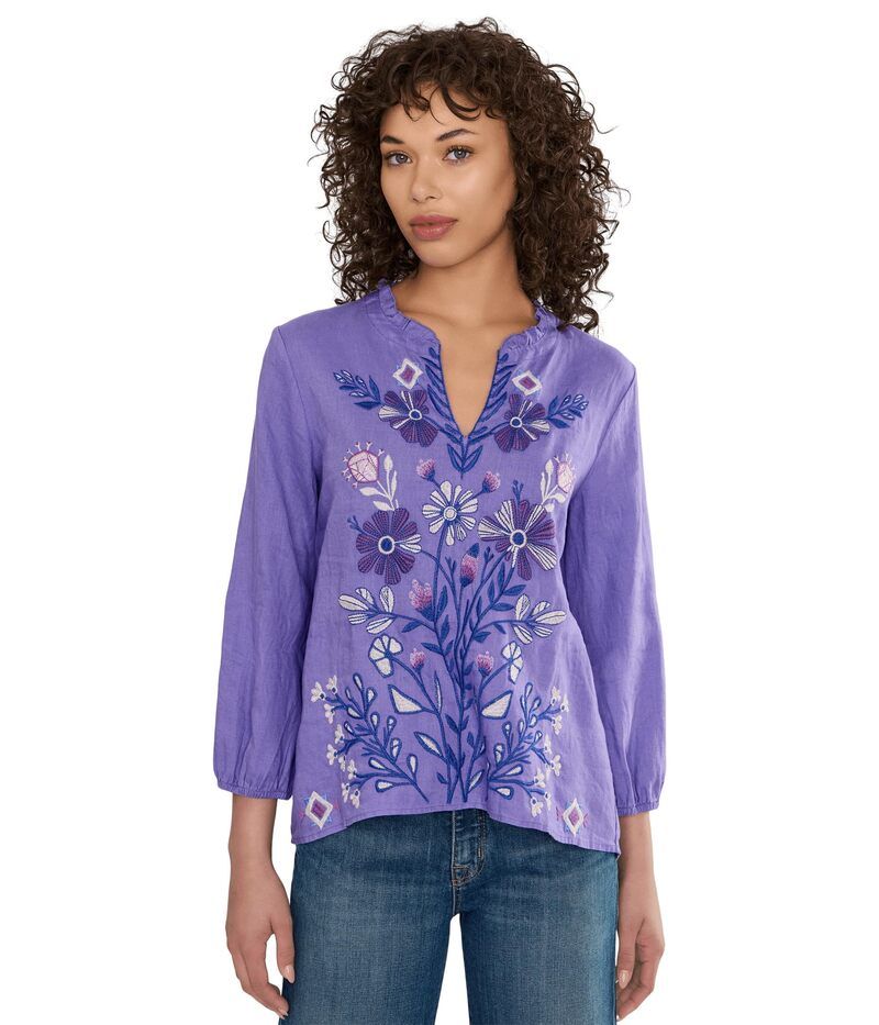 ジョニーワズ レディース トップス シャツ フリル ブラウス Johnny Was Ruffle Field Blouse Adina Paisley Purple パープル
