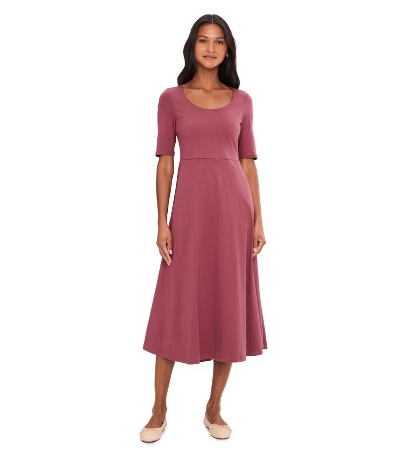 パクト レディース トップス ワンピース ミディ PACT Fit Flare Scoop Midi Dress Plum Wine ワイン