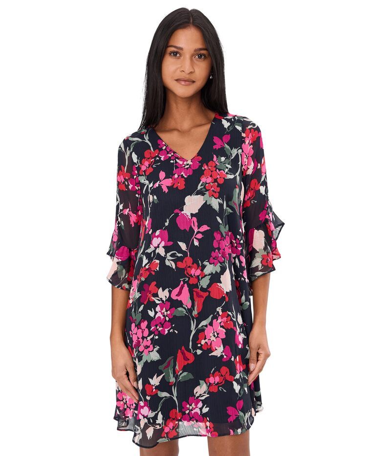カルバンクライン レディース トップス ワンピース フラワー柄 フラワー Calvin Klein 34 Sleeve Floral Shift Dress Indigo Multi インディゴ