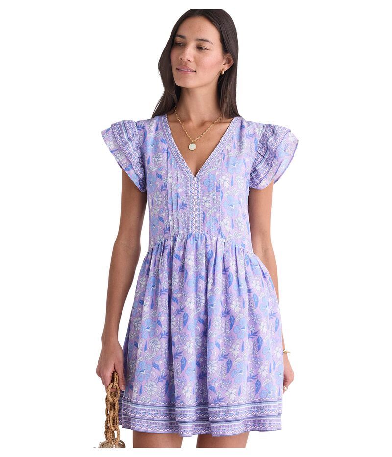 ヴァインヤードヴァインズ レディース トップス ワンピース Vineyard Vines Flutter Sleeve Pintuck Dress Print Lilac Breeze ライラック