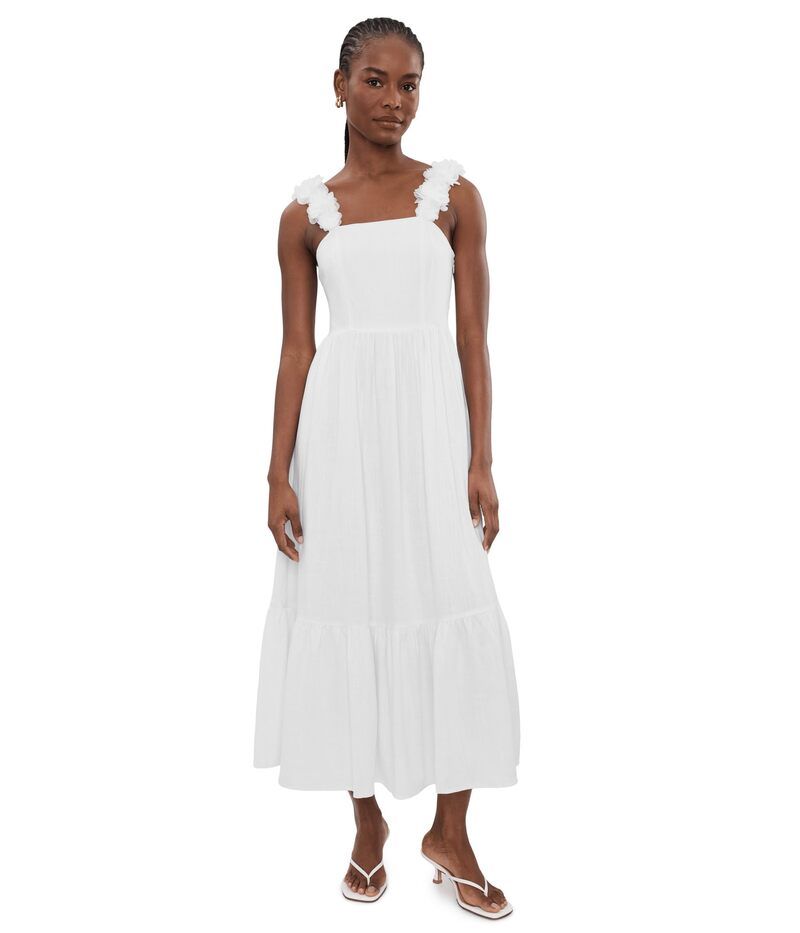 セセ レディース トップス ワンピース ティアード フラワー柄 ミディ フラワー CeCe Floral Strap Tiered Midi Dress Ultra White ホワイト