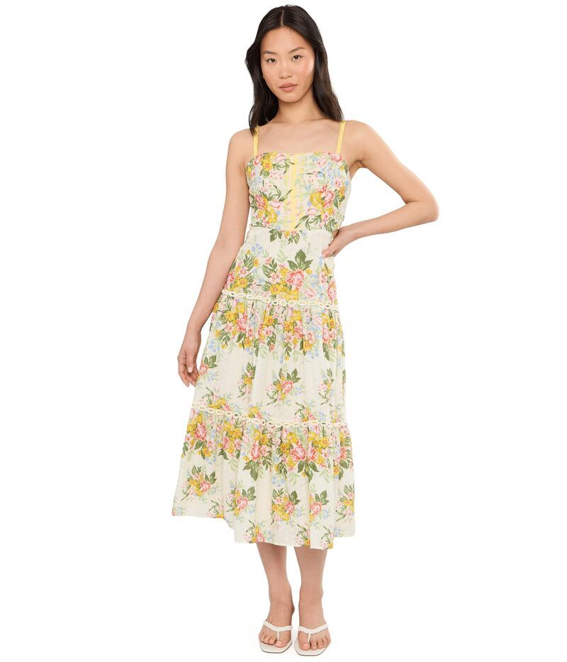 アドリアナ パペル レディース トップス ワンピース プリント ミディ Adrianna Papell Printed Midi Dress Pale Yellow イエロー