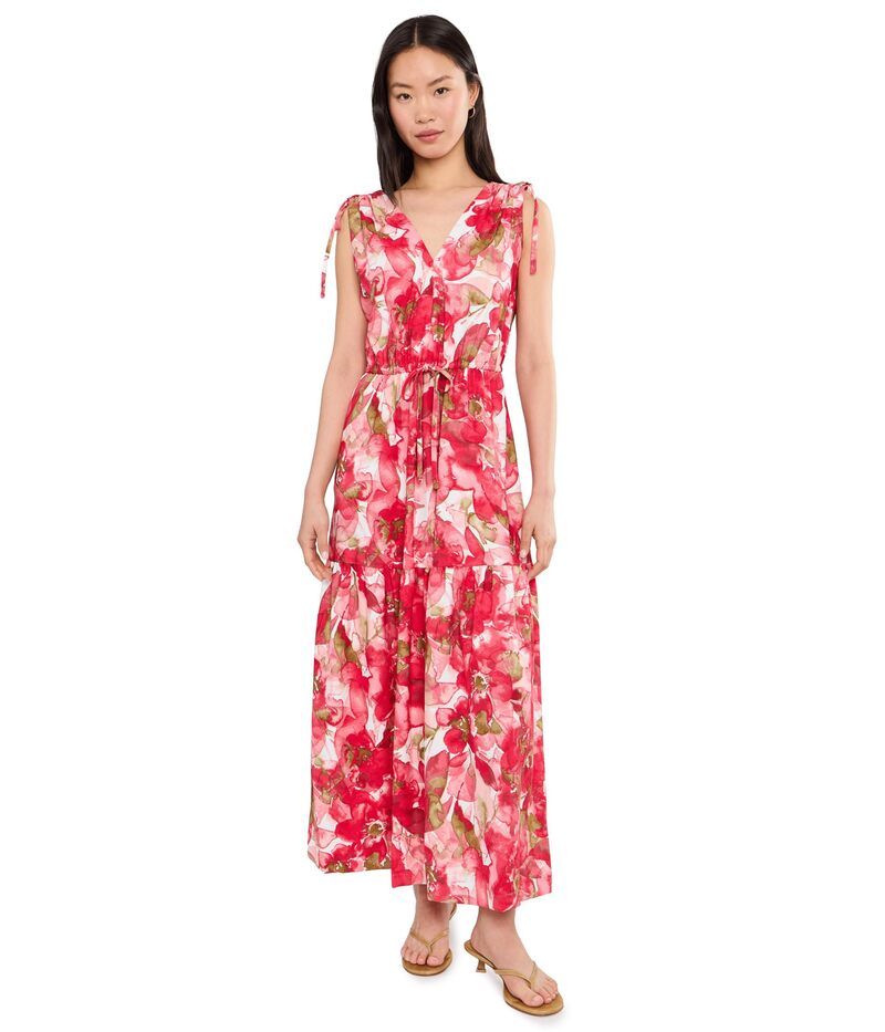 カルバンクライン レディース トップス ワンピース クレープ フラワー柄 ミディ ノースリーブ フラワー Calvin Klein Sleeveless Dot Crepe Floral Drawstring Midi Dress Watermelon Mul