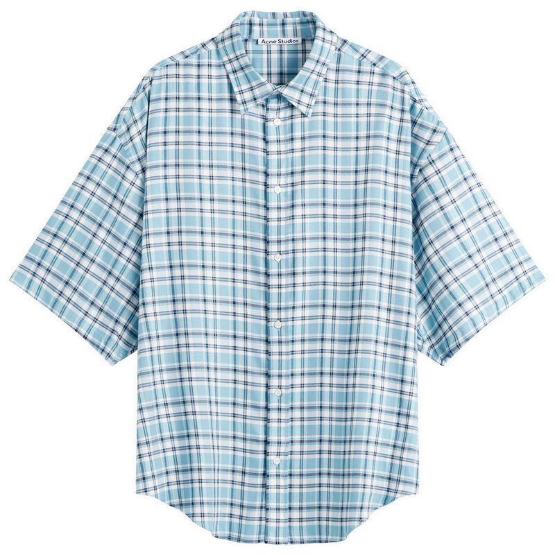 アクネ ストゥディオズ メンズ トップス シャツ Acne Studioshort Sleeve Check ShirturquoiseBlueWhite ホワイト