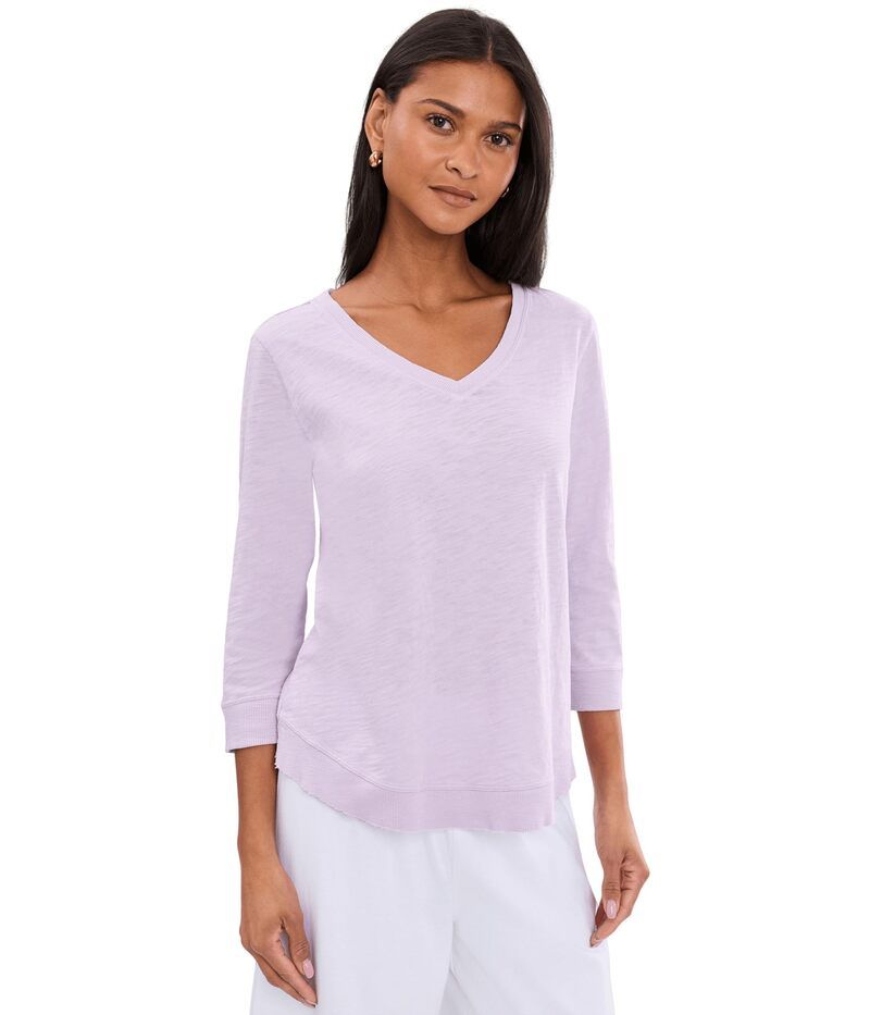 エリオットローレン レディース トップス シャツ Vネック Elliott Lauren Garment Dye Tees VNeck 34 Sleeve Tee Lavender ラベンダー