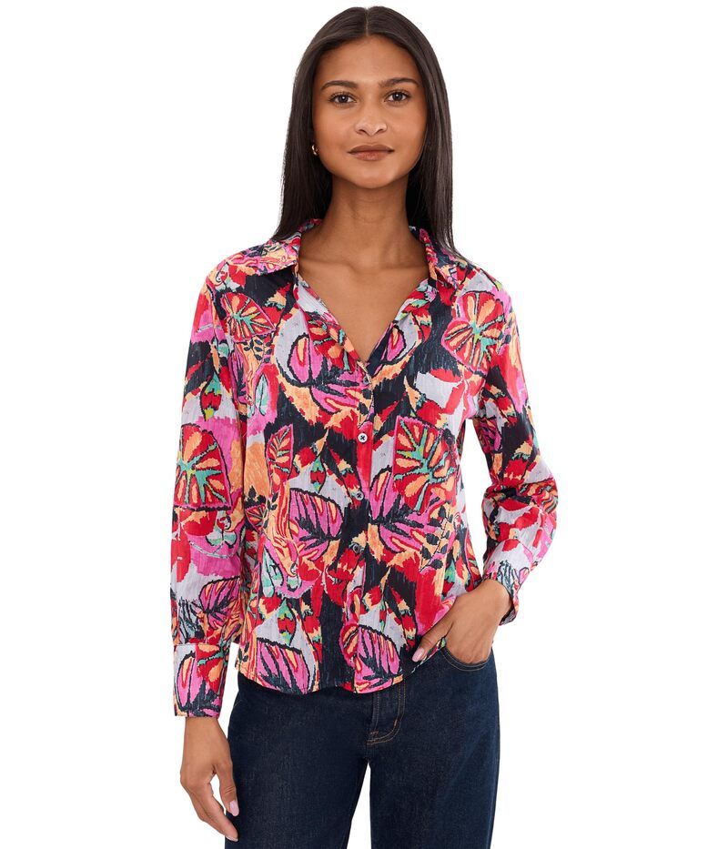 ニックプラスゾーイ レディース トップス シャツ プチ コットン NICZOE Petite Kauai Garden Cotton Crinkle Shirt Red Multi レッド