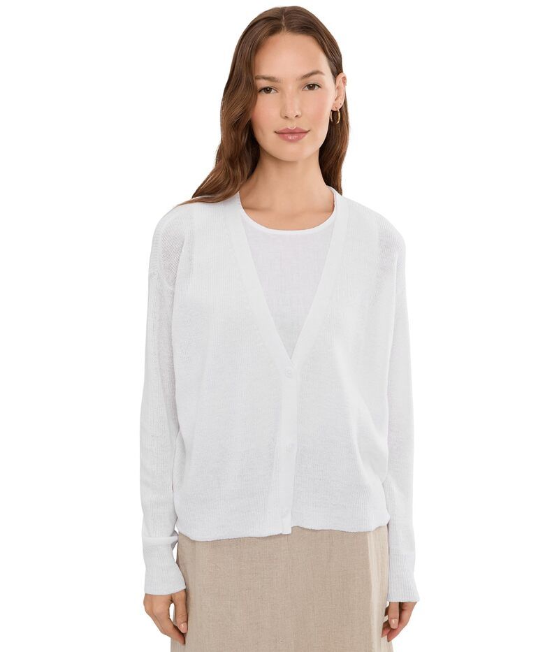 エイリーンフィッシャー レディース アウター ニット・セーター Vネック コットン カーディガン リネン Eileen Fisher Organic Linen Cotton VNeck Cardigan White ホワイト