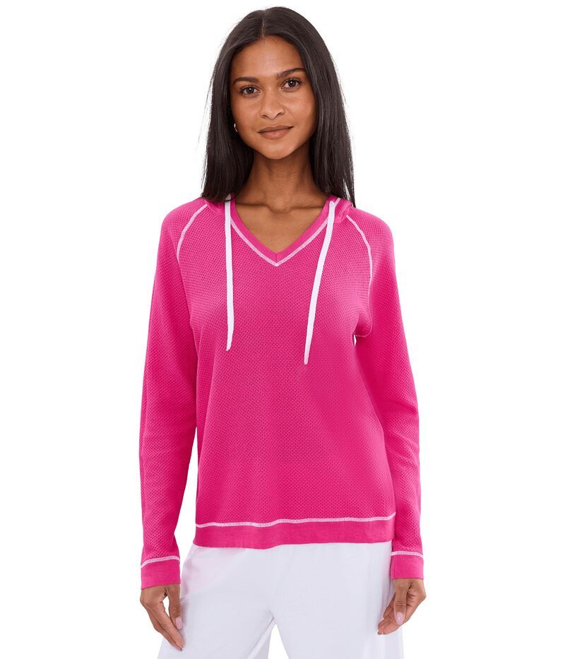 エリオットローレン レディース アウター パーカー・スウェット Vネック Elliott Lauren Waffle Stitch VNeck Hoodie Pink ピンク