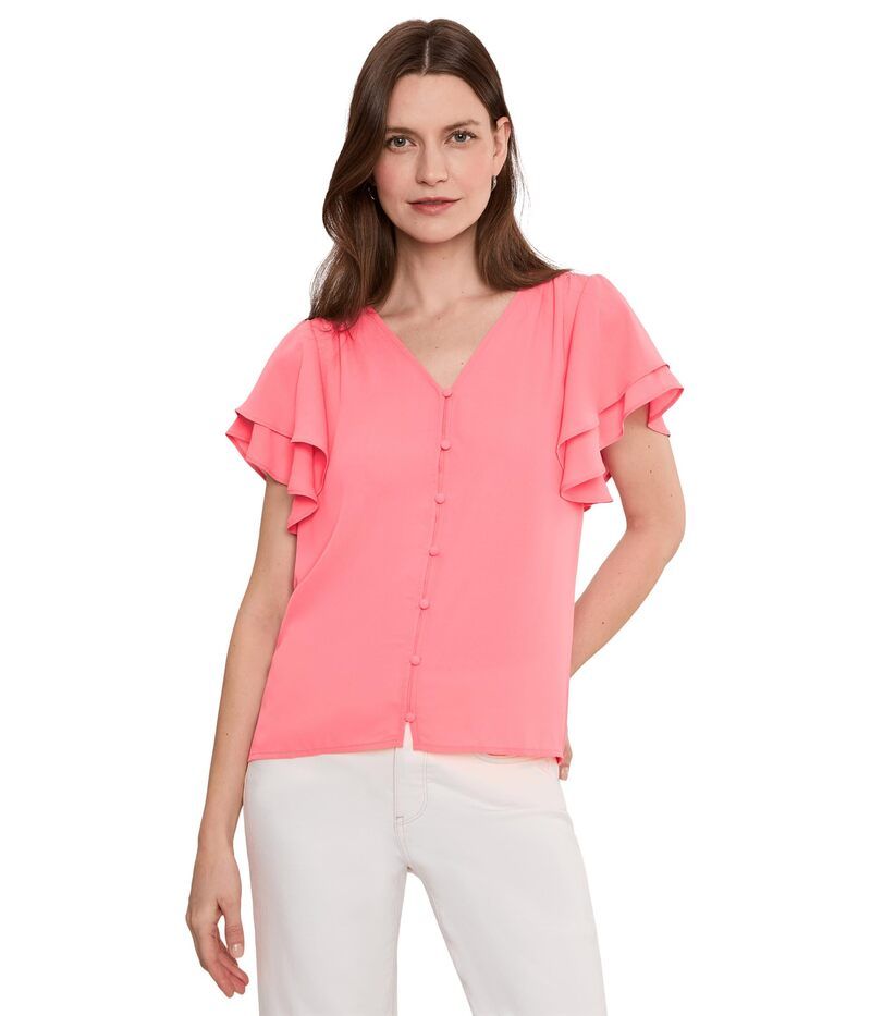 セセ レディース トップス シャツ CeCe Double Flutter Sleeve Shirred Shoulder Top Coral Bloom コーラル