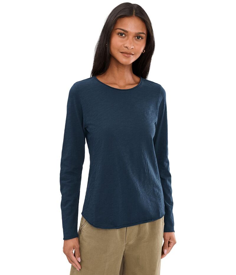 エリオットローレン レディース トップス シャツ Elliott Lauren Garment Dye Tees Long Sleeve Tee With Raw Edges Navy ネイビー