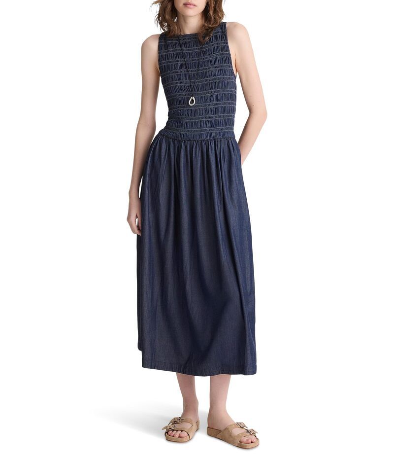 メイドウェル レディース トップス ワンピース シャーリング デニム マキシ Madewell Denim Smocked Boatneck Maxi Dress Carrigan Wash デニム