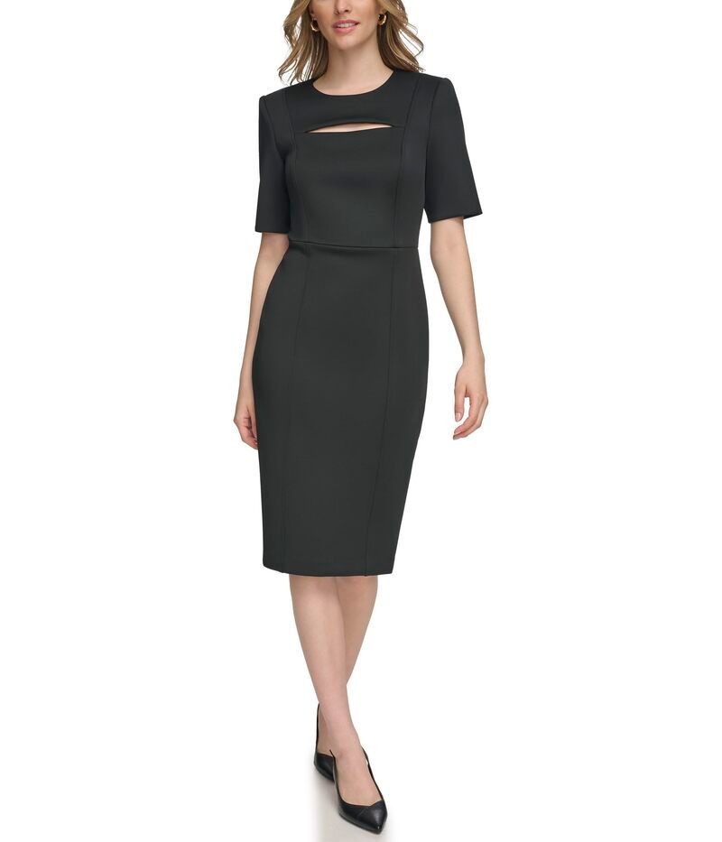 カルバンクライン レディース トップス ワンピース カットアウト スキューバ Calvin Klein Scuba Short Sheath Dress with Cutout Detail Black ブラック